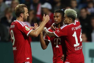Harry Kane im Trikot des FC Bayern während eines Spiels